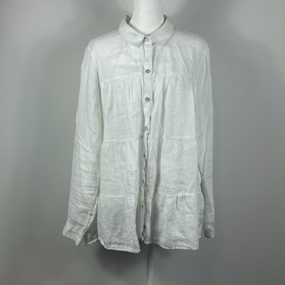 J. Jill White Linen Button Down Tiered Shirt Size L - Picture 6 of 6